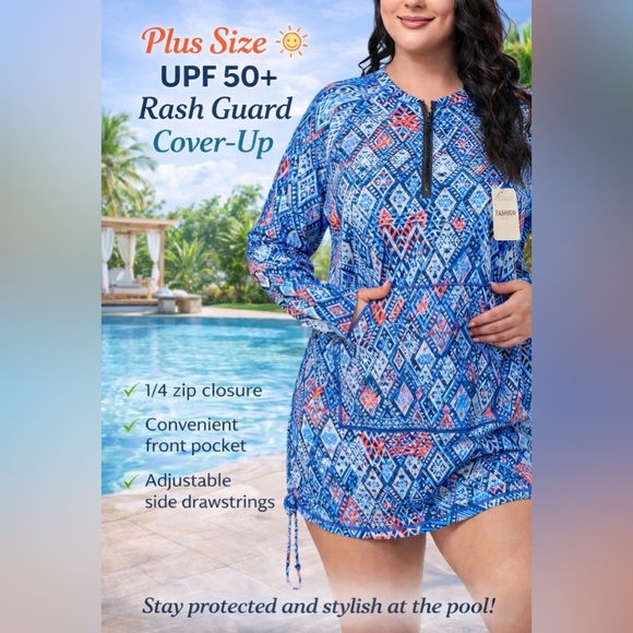 halcurt Tops - Rash Guard cover Up for Women UPF 50+ Zip Drawstring New in package